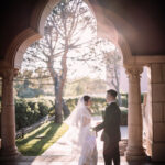 Bride and groom looking at each other