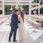 Bride and groom looking at each other