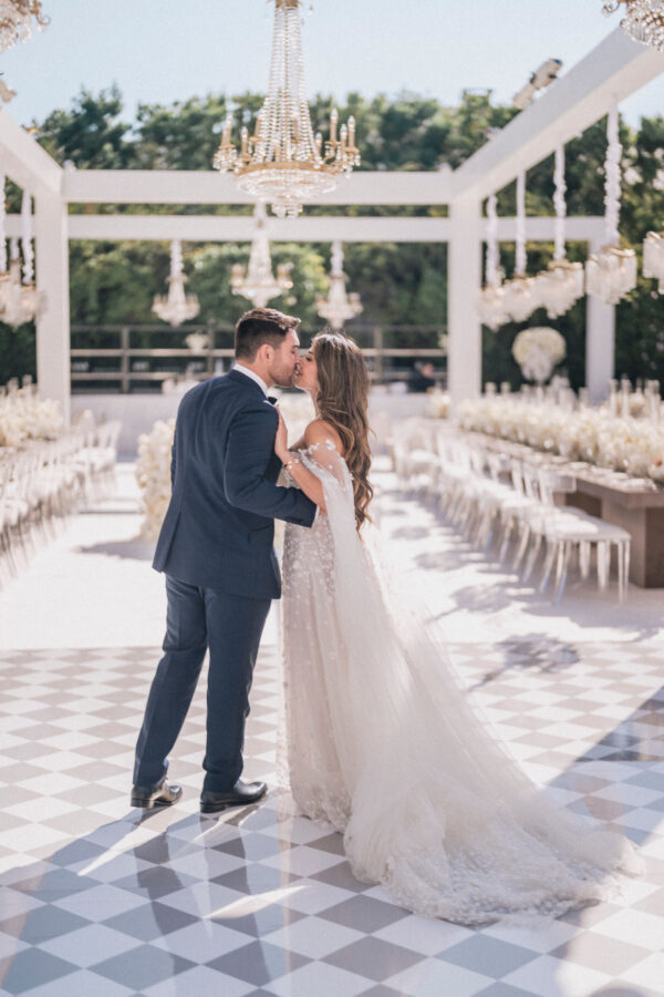 Bride and groom looking at each other