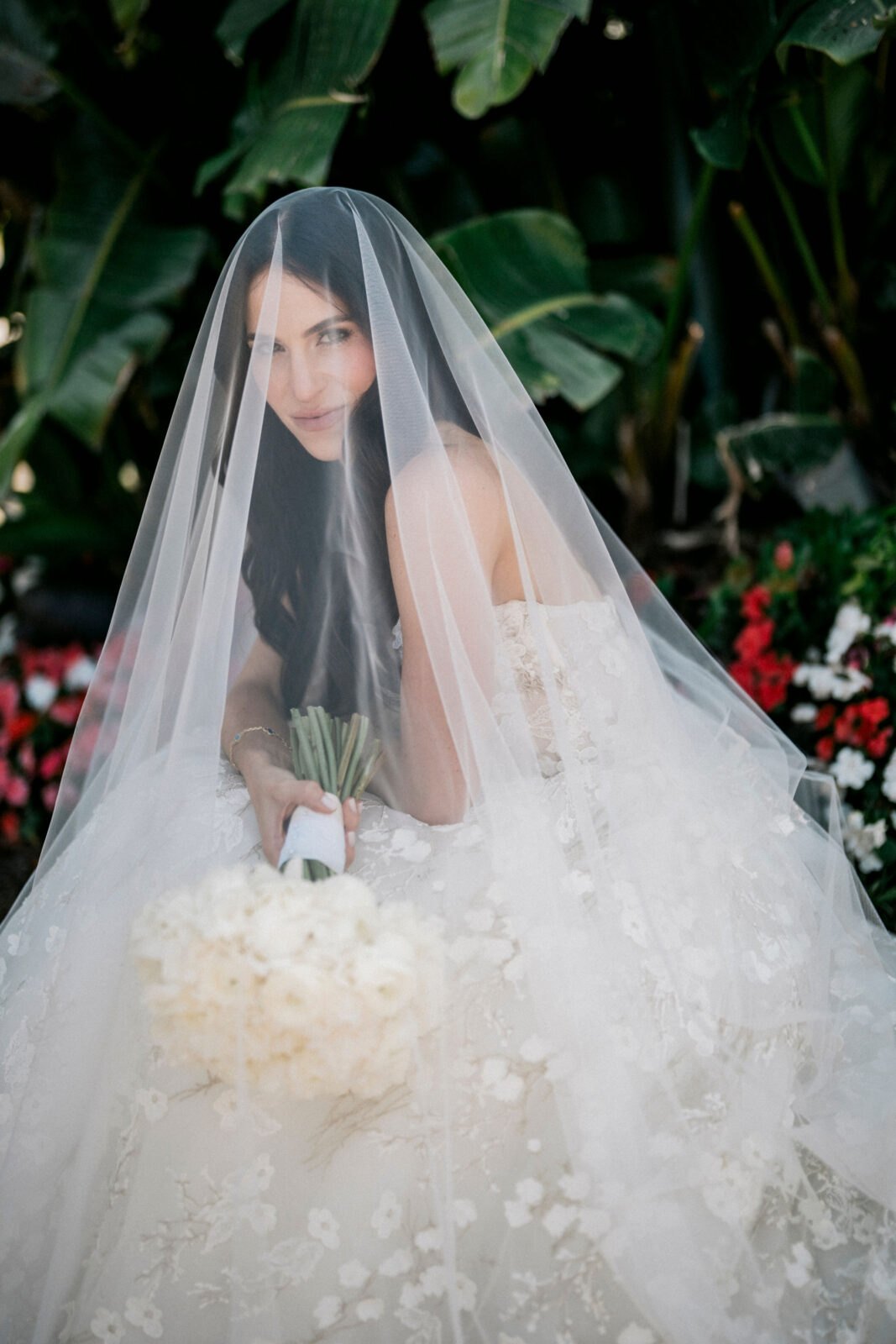 Bride smiling in a white gown