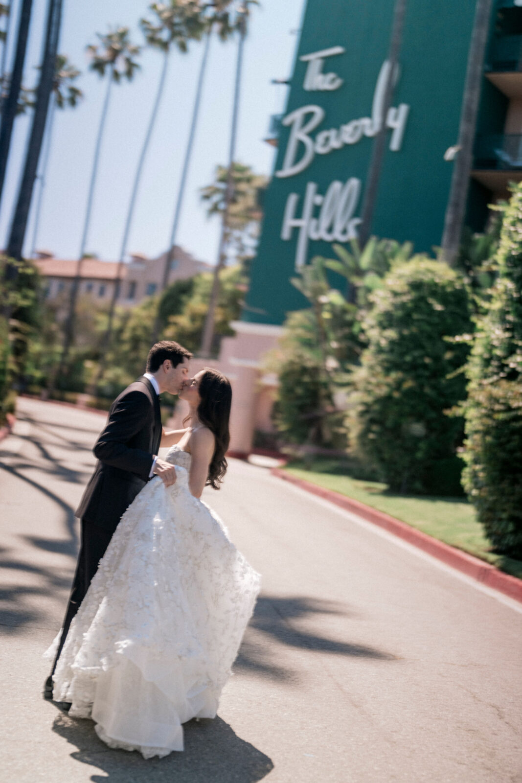 bride and groom kissing