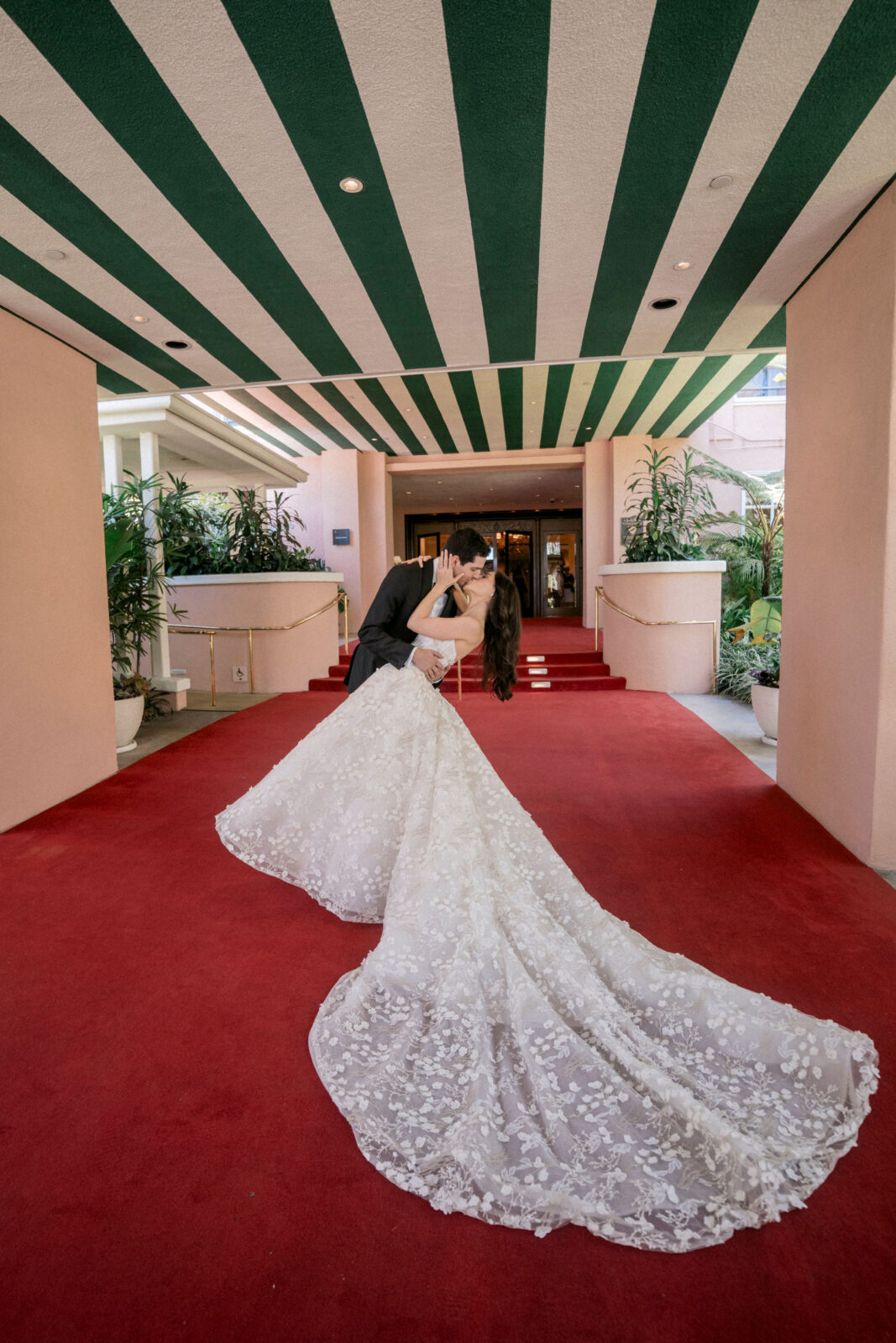 bride and groom kissing