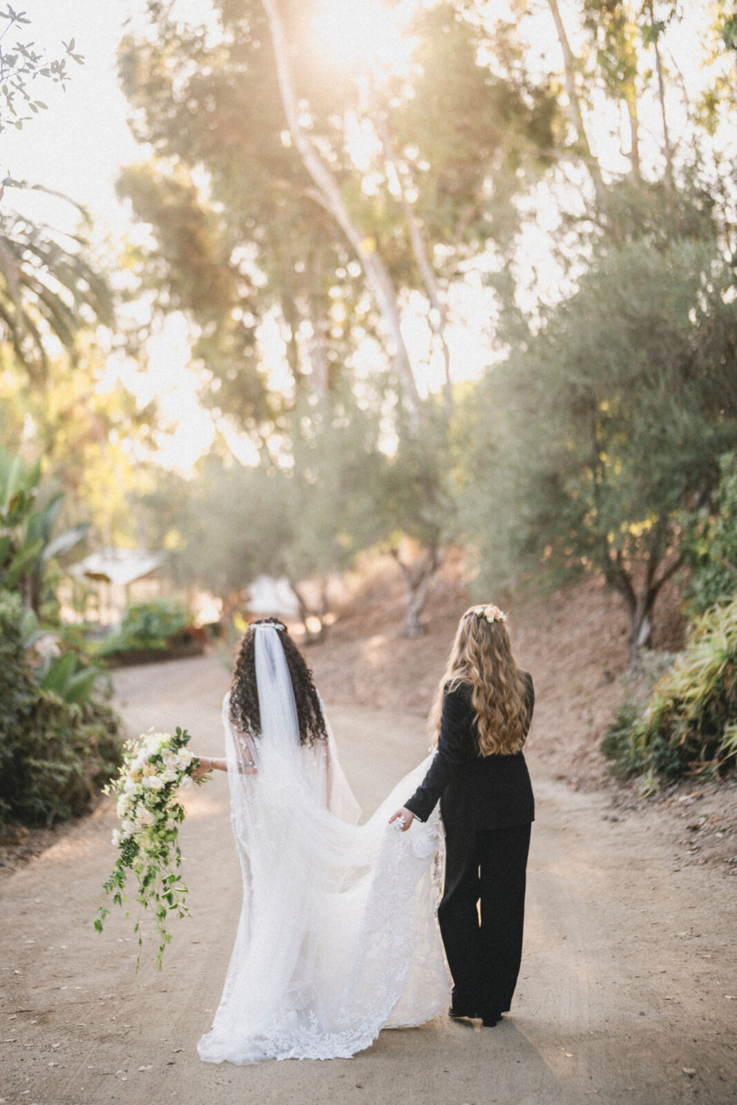 bride and groom walking 