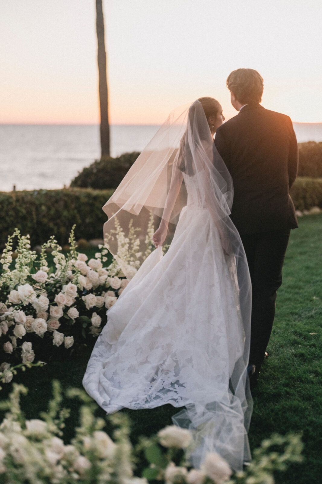 bride and groom walking 