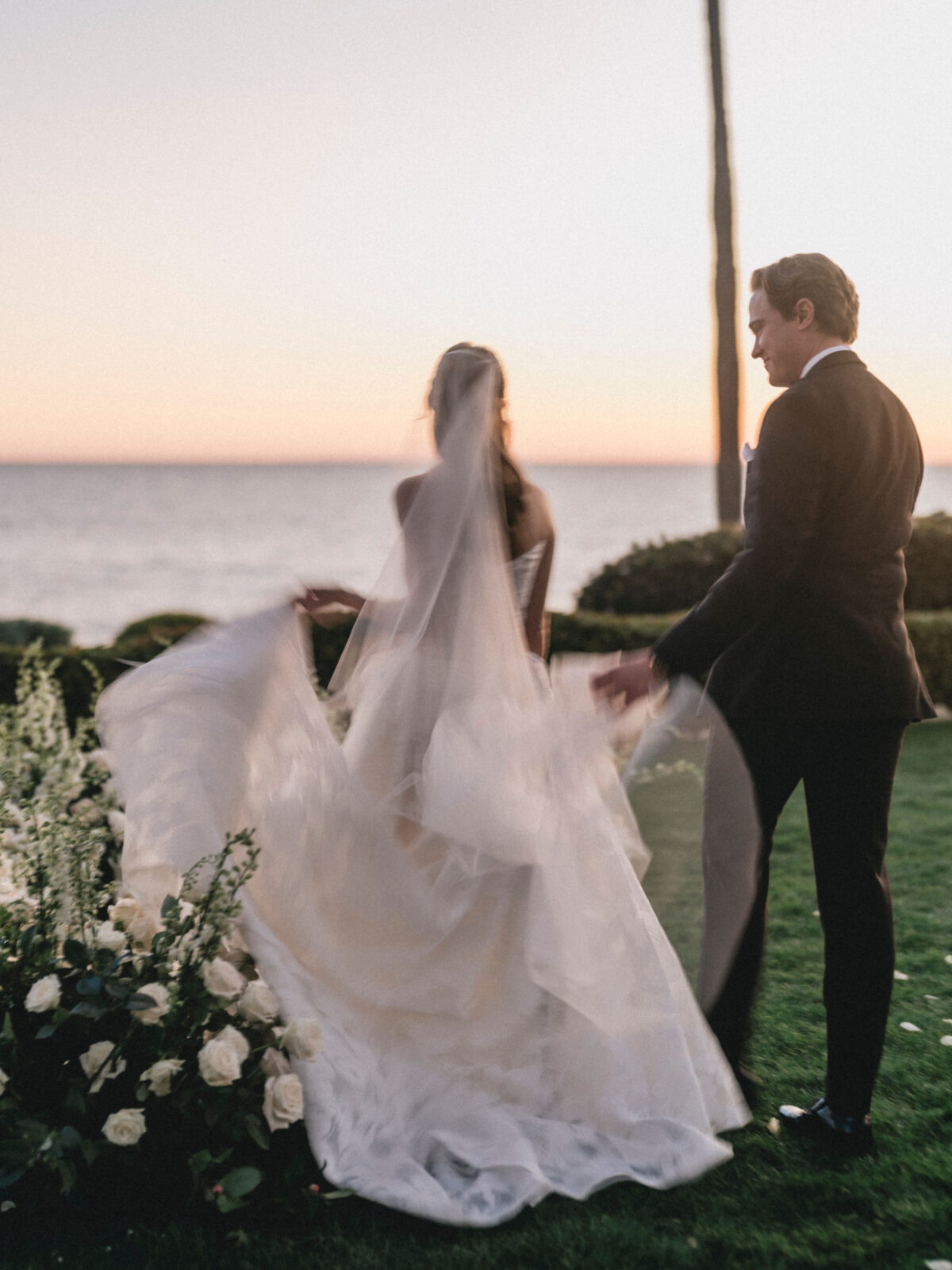 bride and groom wlaking after ceremony