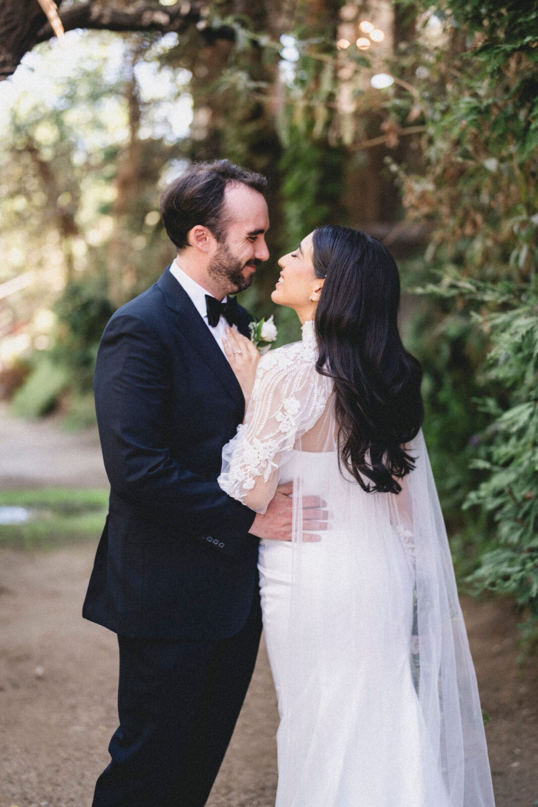 bride and groom looking at each other