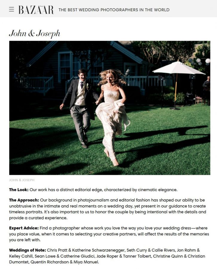 Named The Top Wedding Photographers in the World by Harpers Bazaar