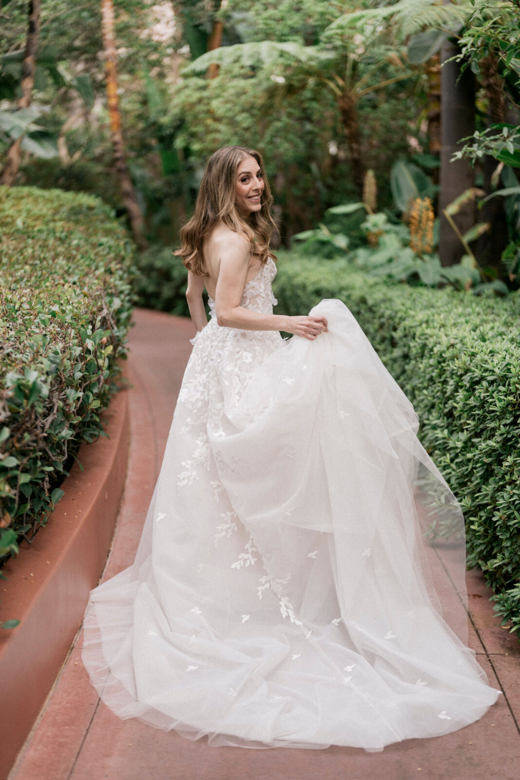 bride walking and looking behind