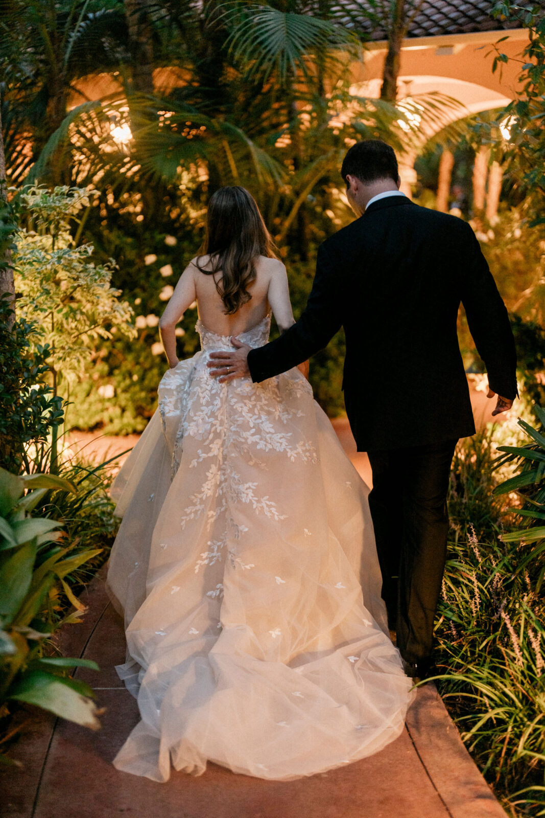 bride and groom walking 