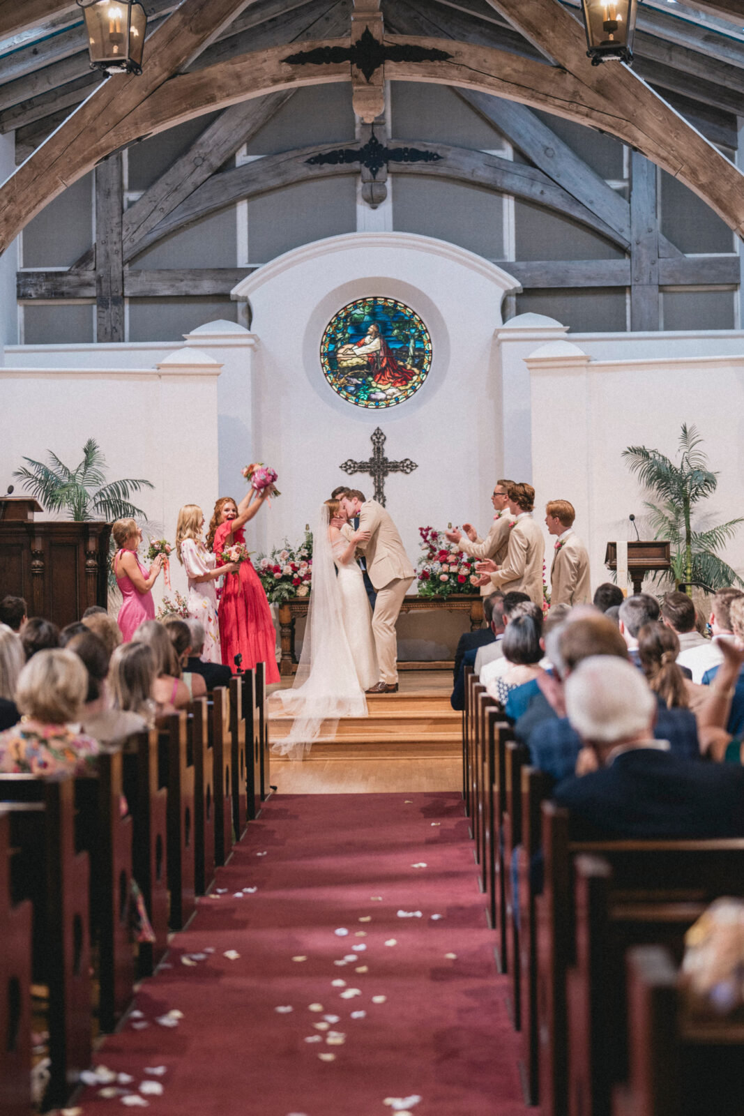 bride and groom kissing