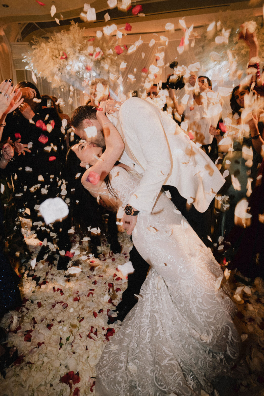 bride and groom kissing as the party ended