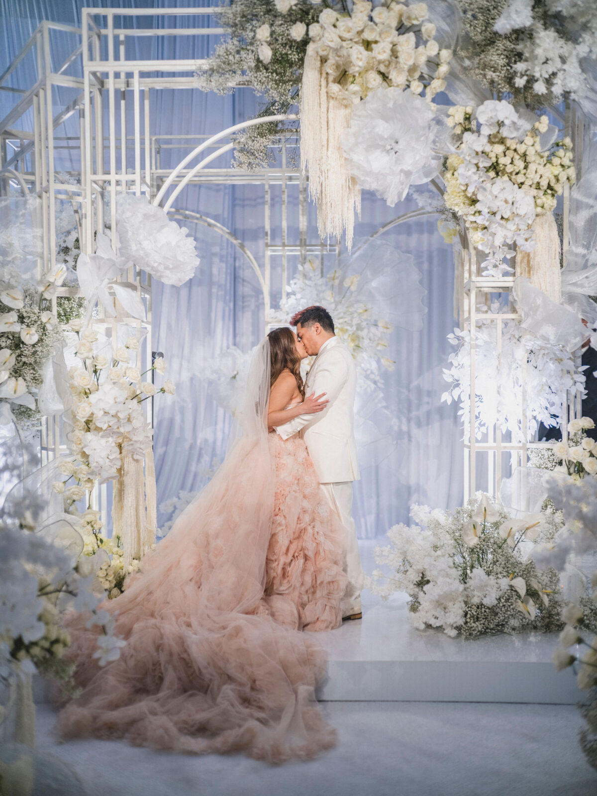 bride and groom's wedding kiss