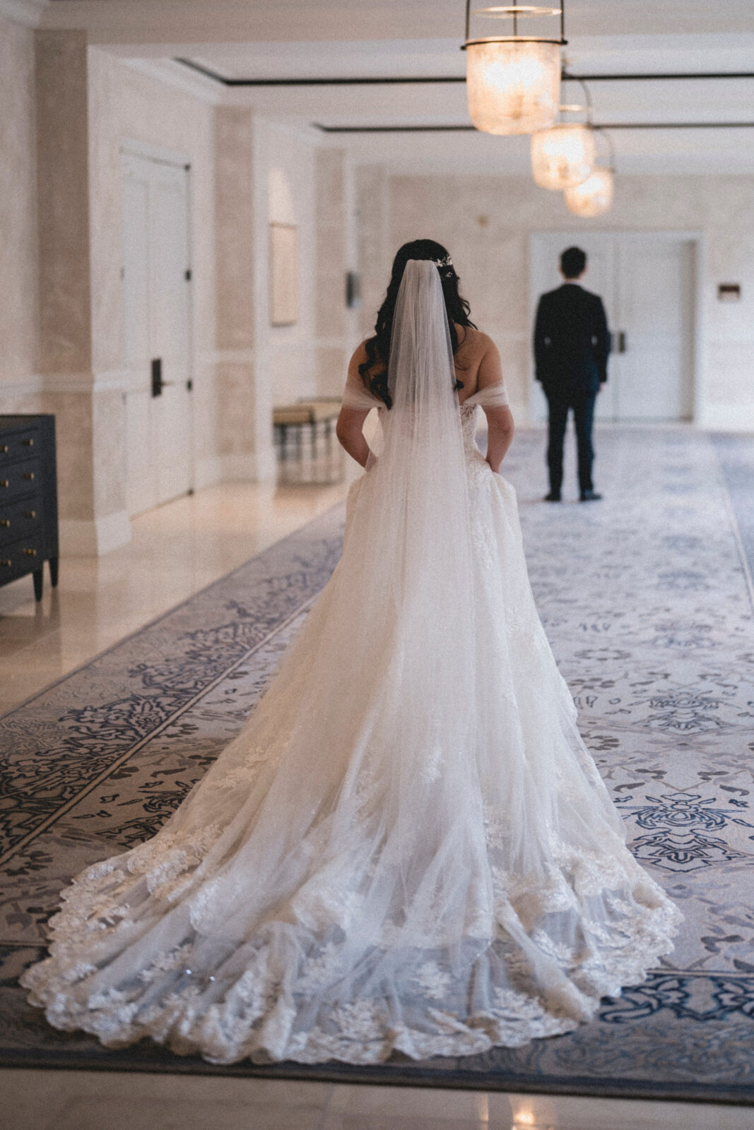 bride looking at the groom