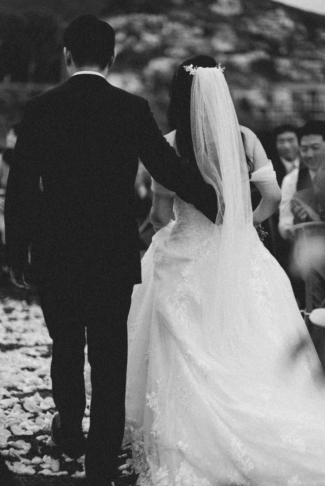 bride and groom walking to reception