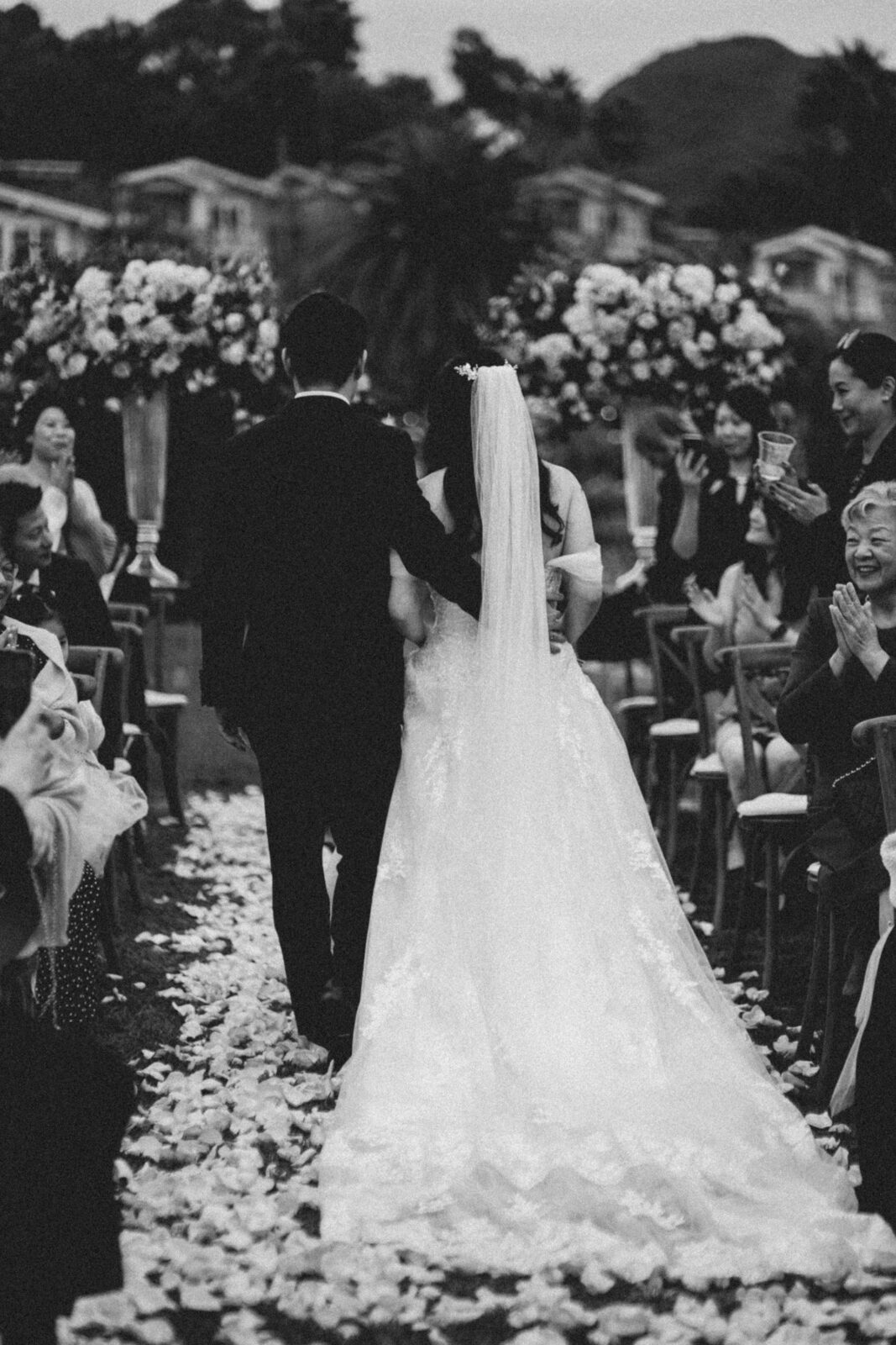 bride and groom walking to reception