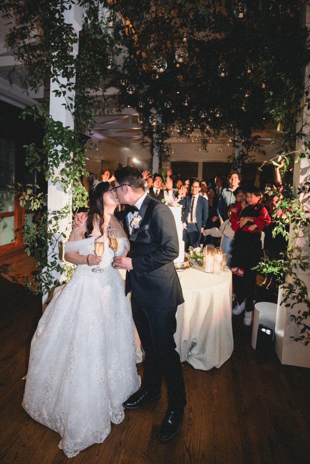 bride and groom kissing