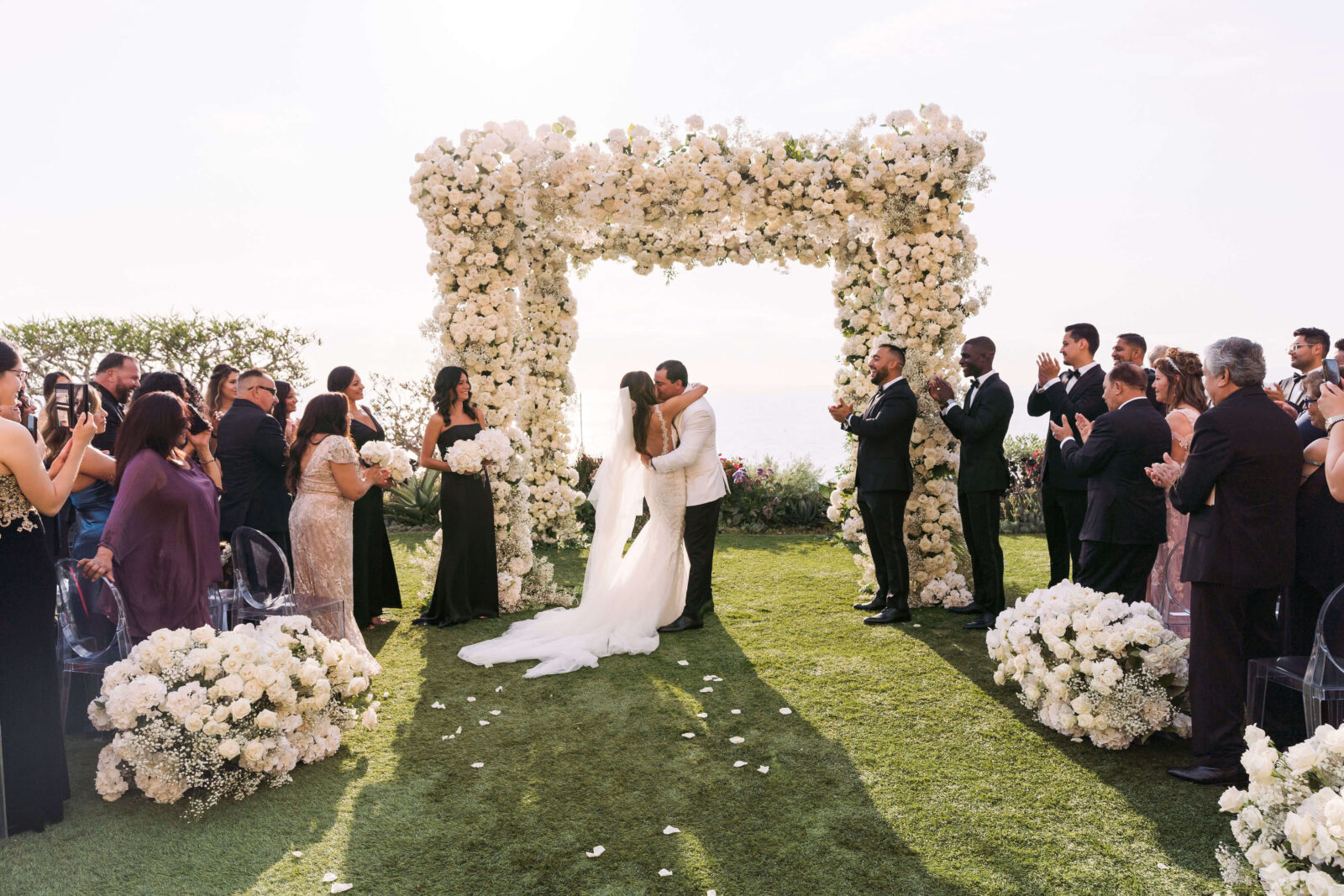 bride and groom exchanged kiss