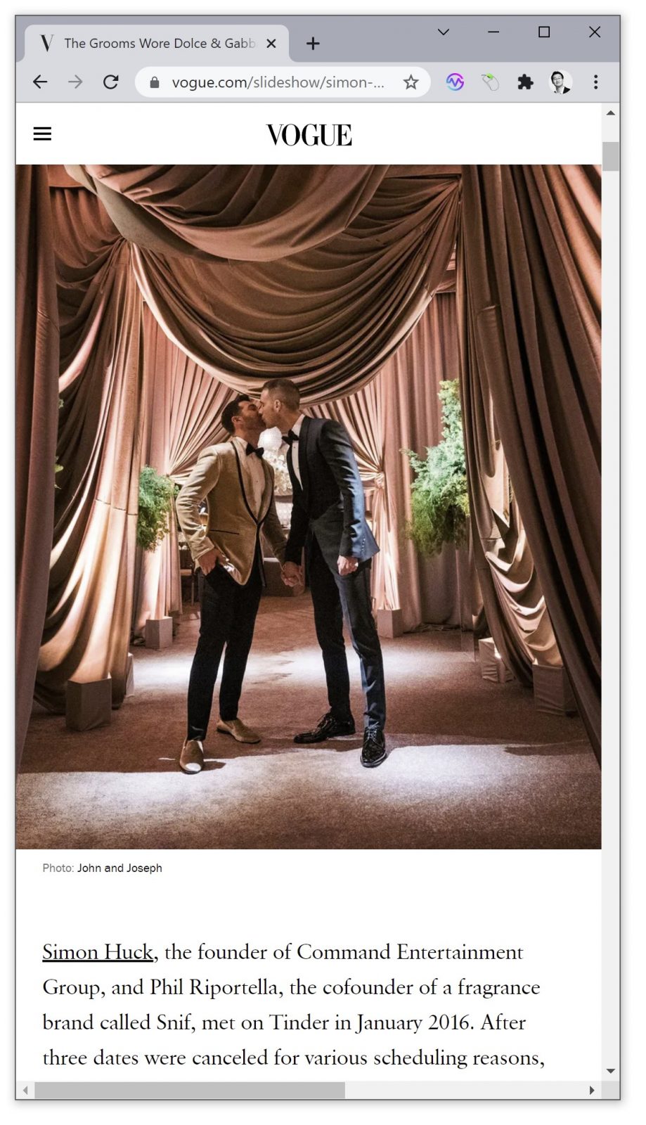 Simon Huck and Phil Riportella's Wedding published in Vogue as an exclusive.