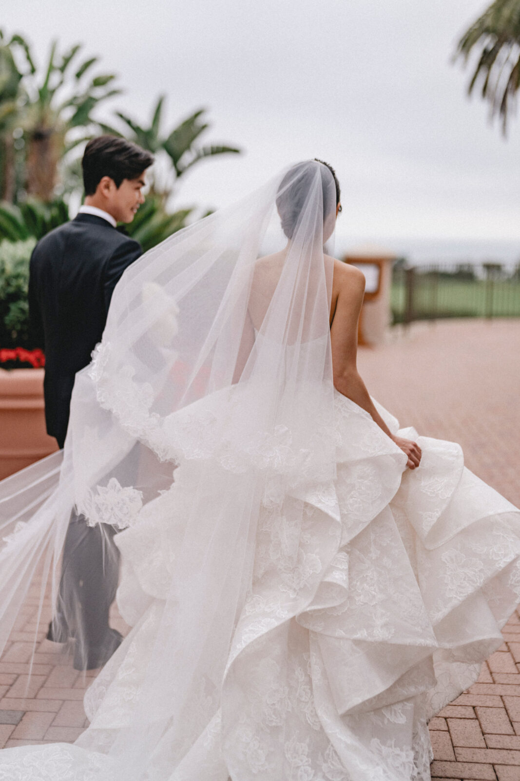 bride and groom walking