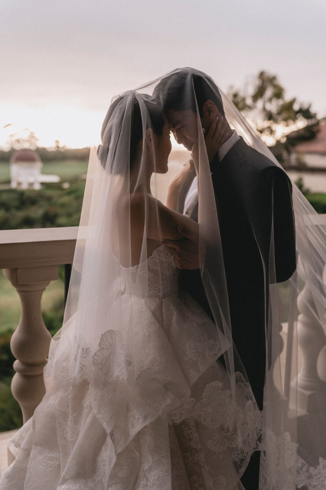 bride and groom in silhouette