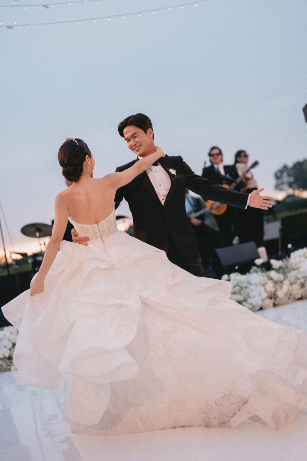 bride and groom dancing