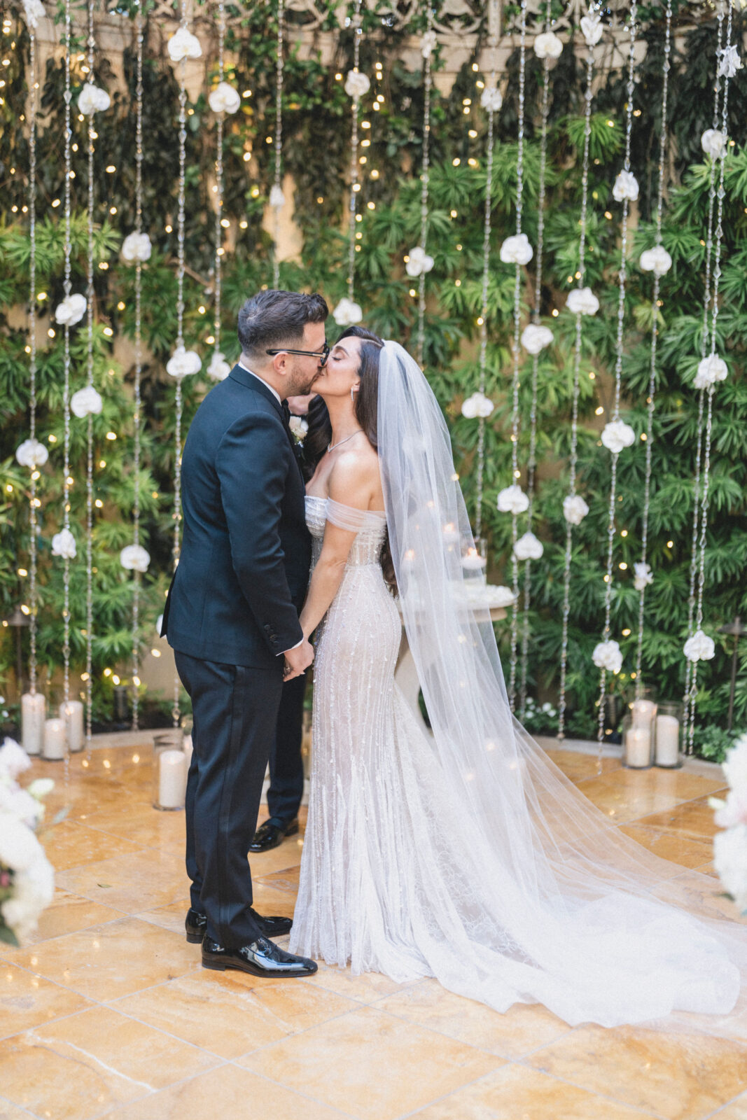 bride and groom kissing