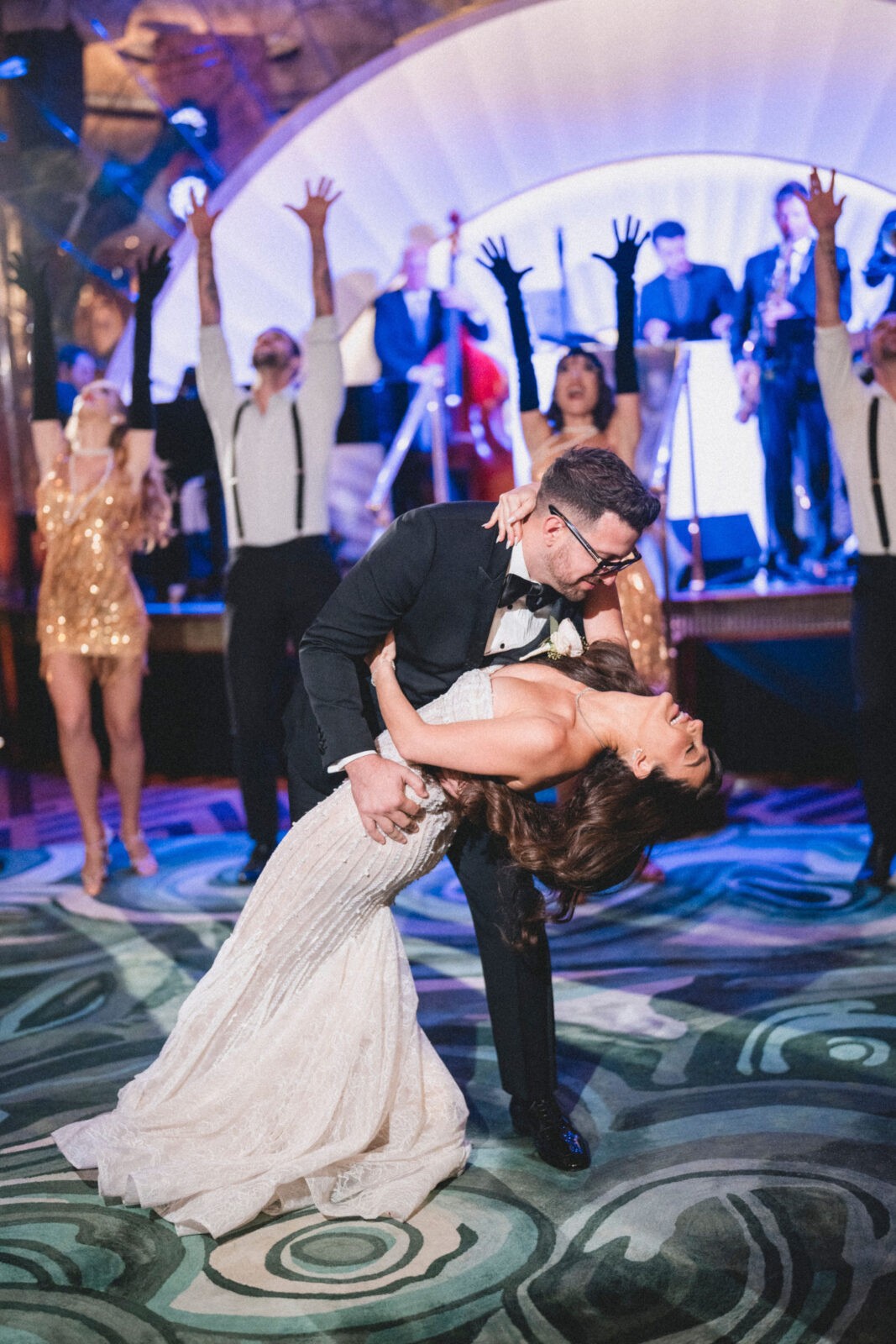 bride and groom dancing