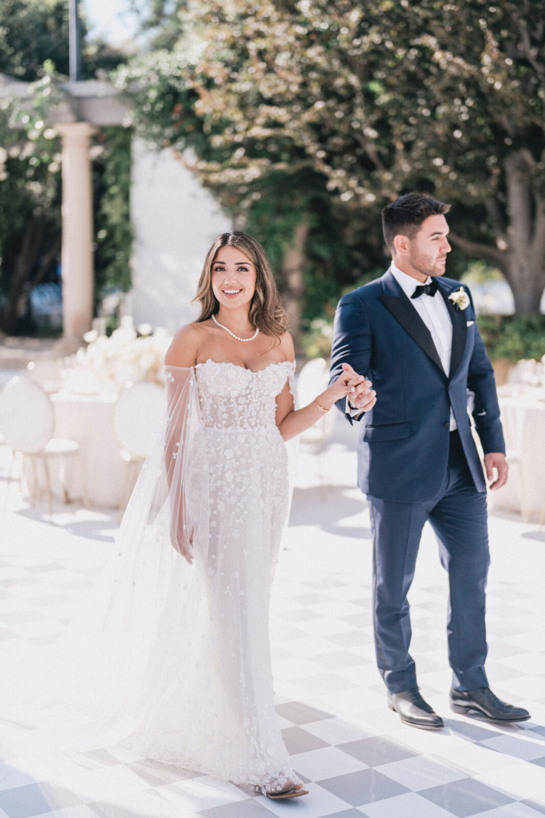 bride and groom walking