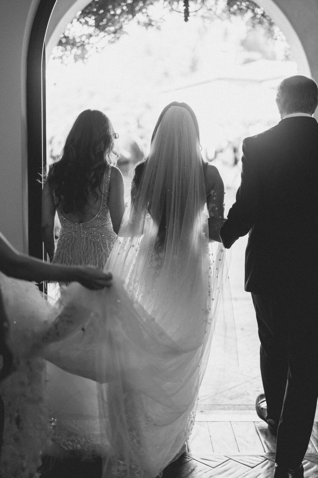 black and white bride with parents