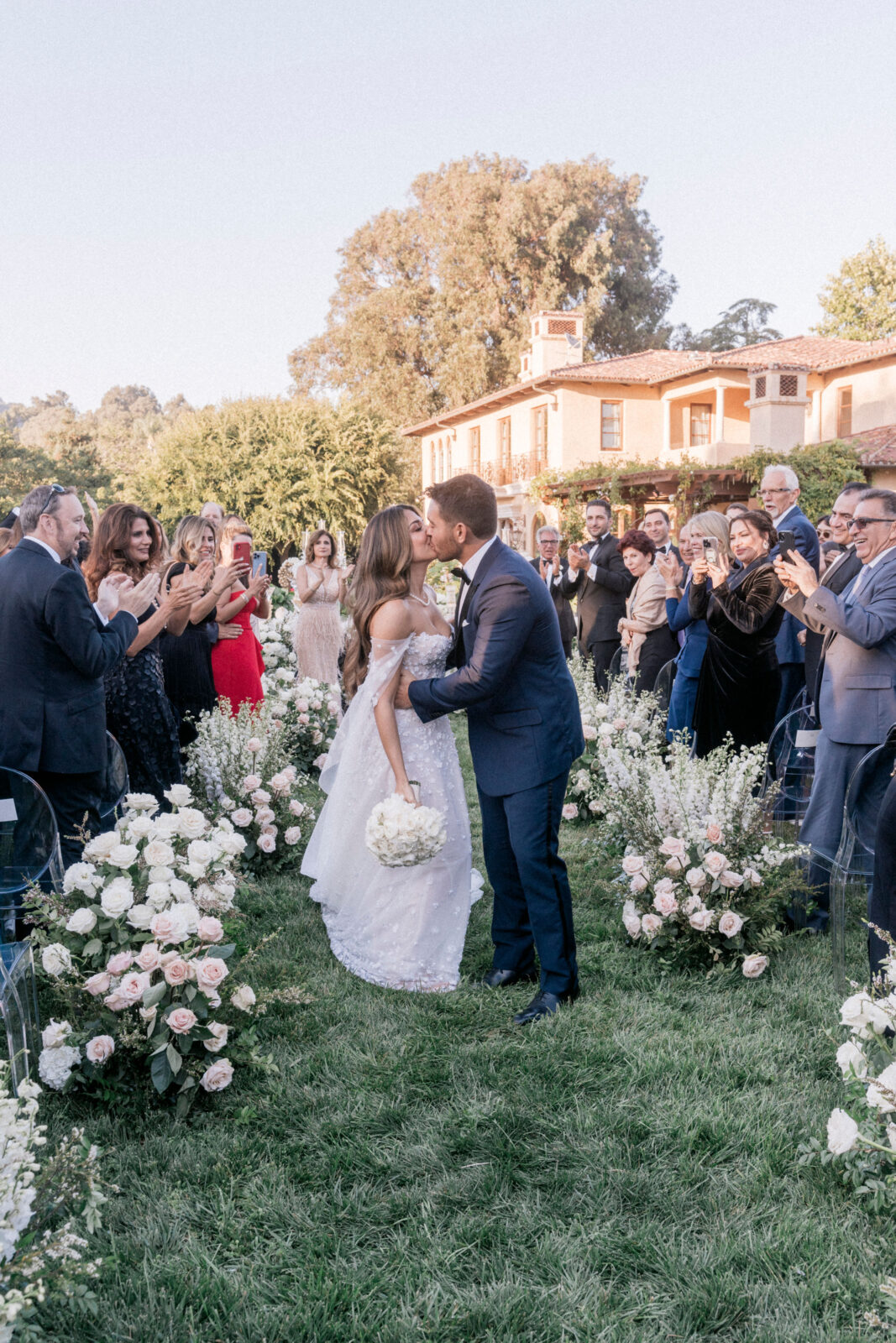 bride and groom kissing