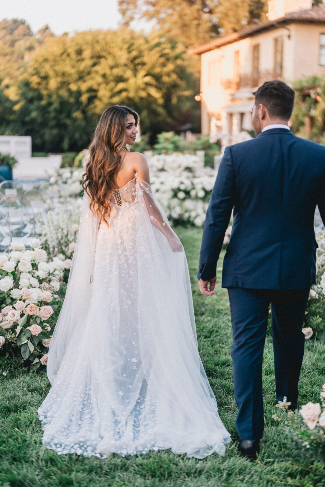 bride and groom walking