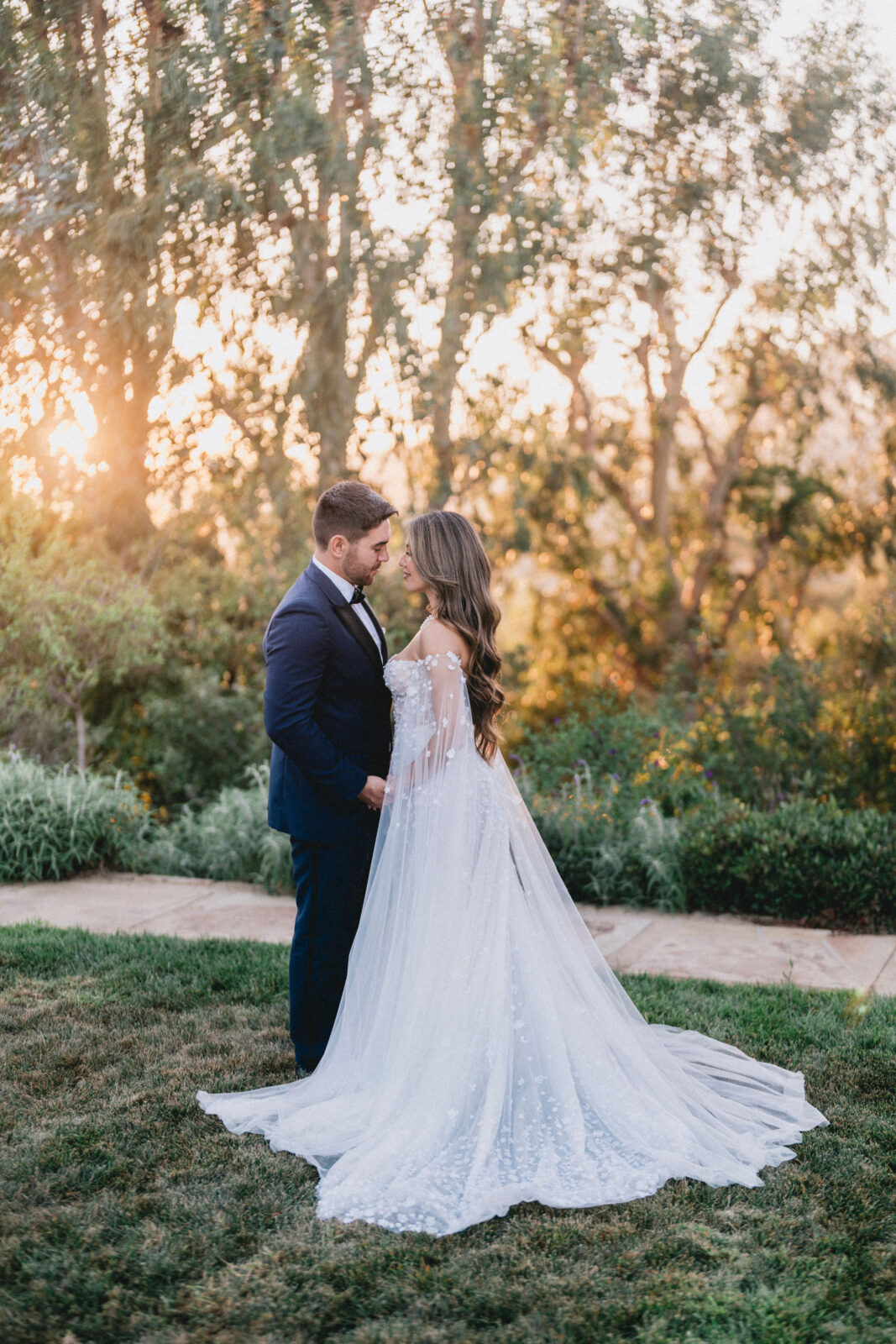 bride and groom looking at each other