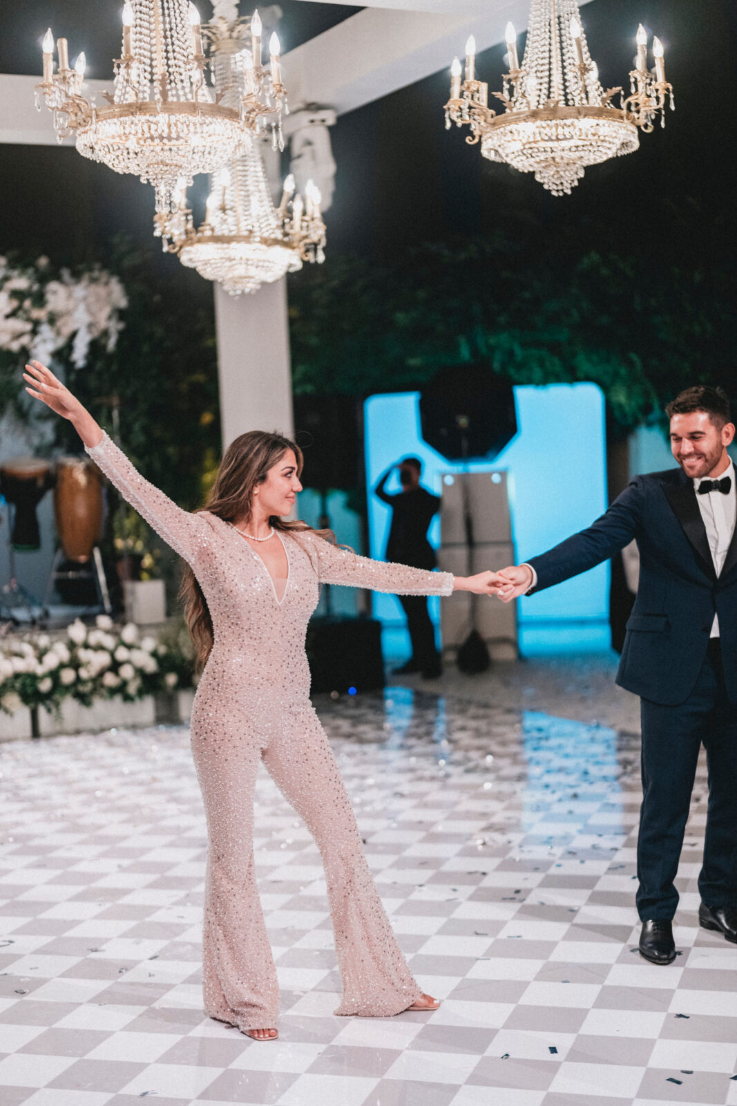 bride and groom dancing