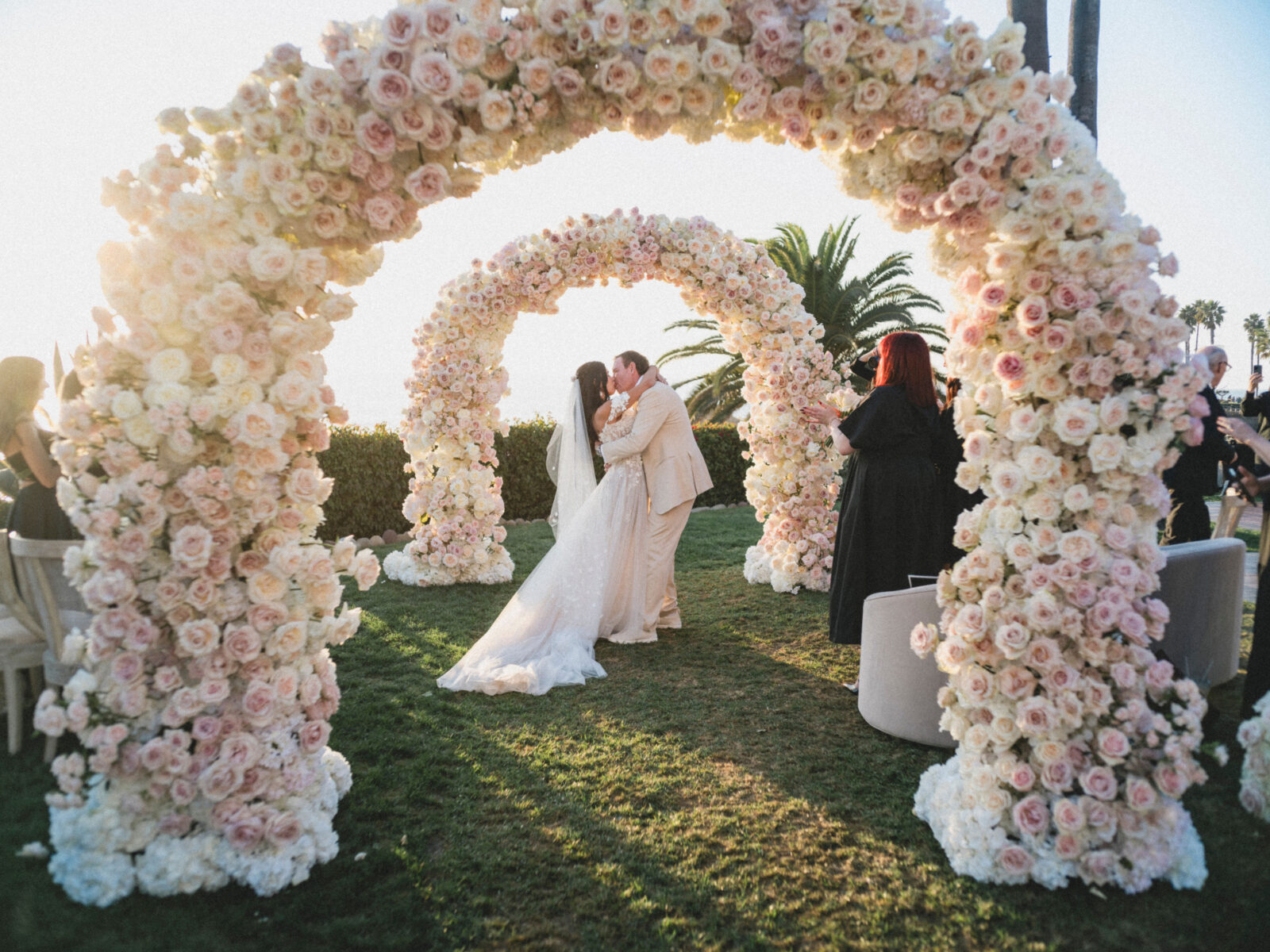 bride and groom kissing