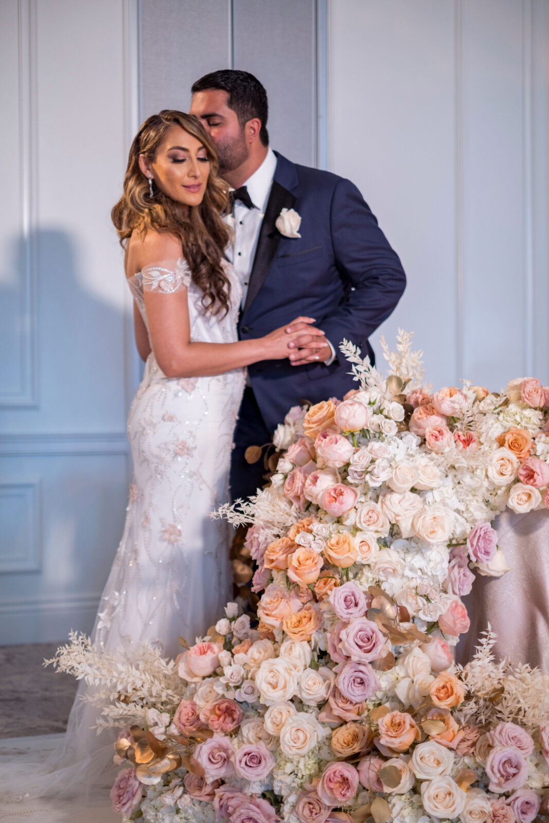 bride and groom kissing